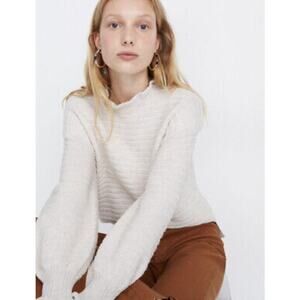 Madewell Ruffle-Neck Pullover Sweater in Cotton-Merino Yarn
